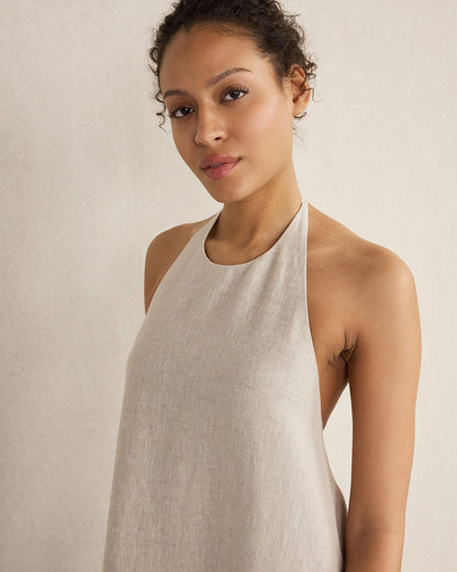 LINEN HALTER MIDI DRESS