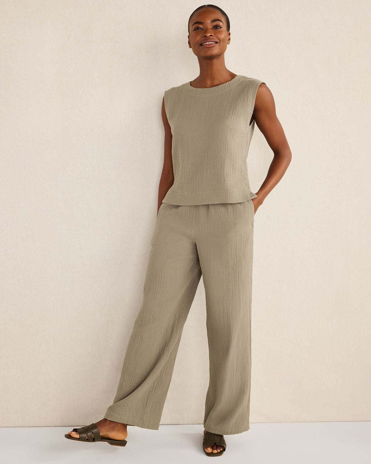 ORGANIC COTTON GAUZE STRAIGHT LEG PANTS