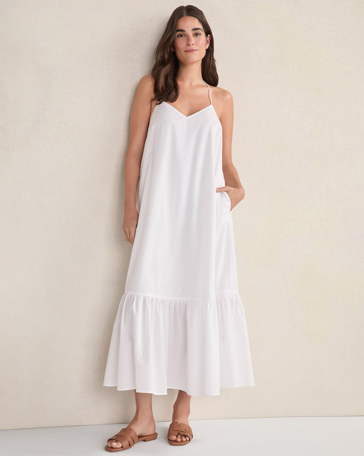 ORGANIC COTTON POPLIN TIERED MIDI DRESS