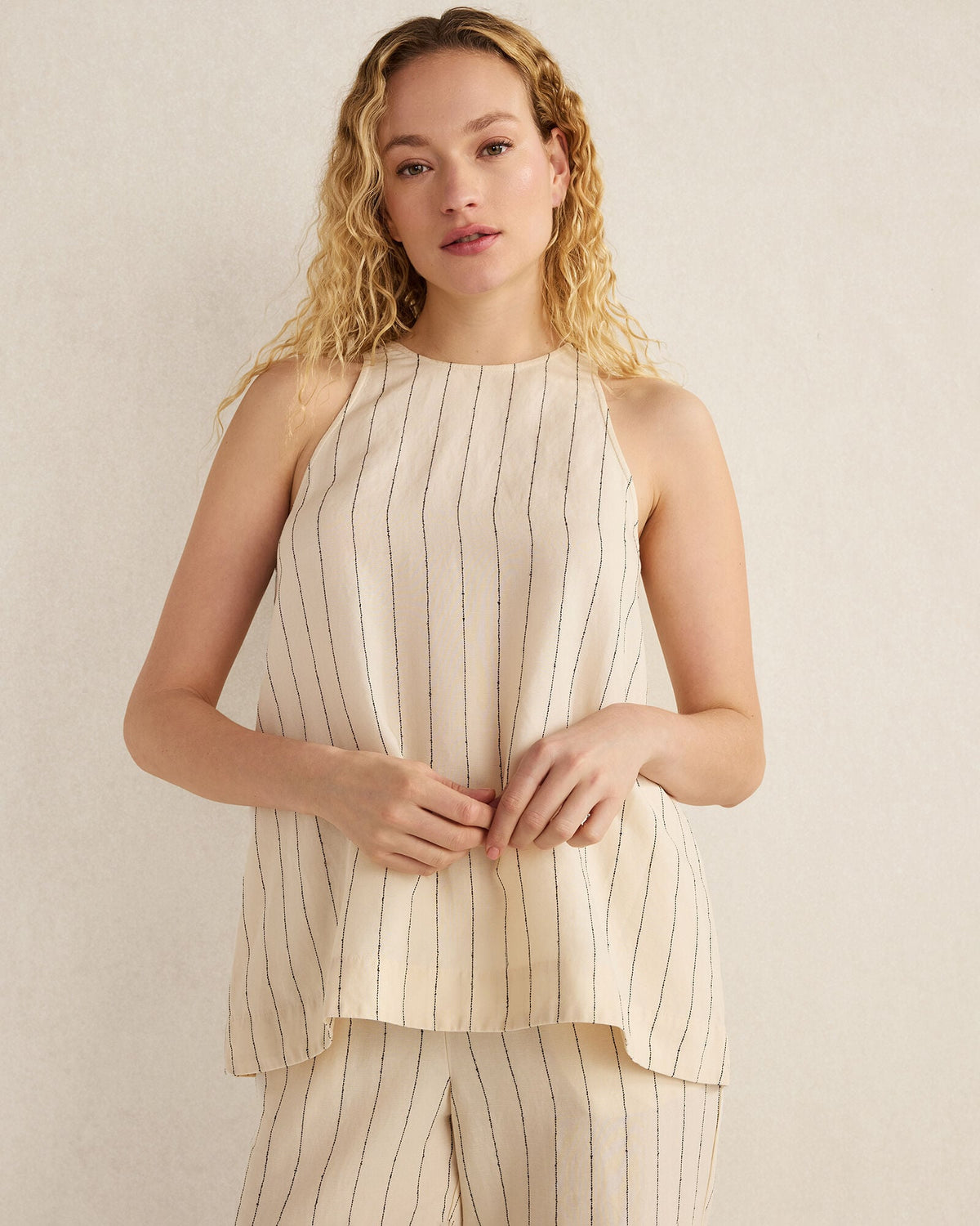 LINEN BLEND DOBBY STRIPE TOP