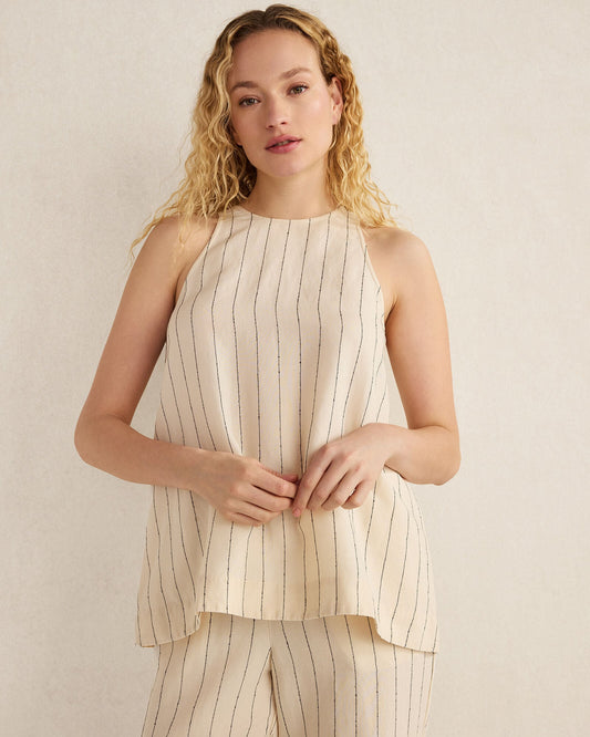 LINEN BLEND DOBBY STRIPE TOP