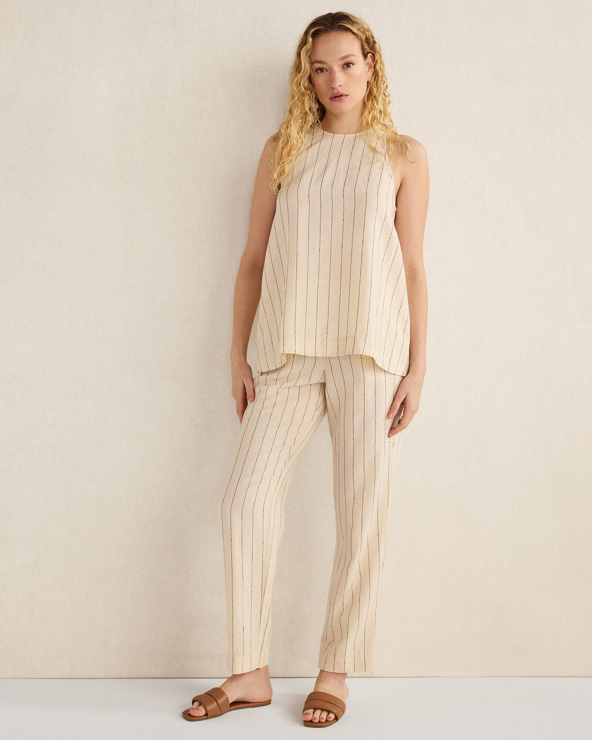 LINEN BLEND DOBBY STRIPE TOP