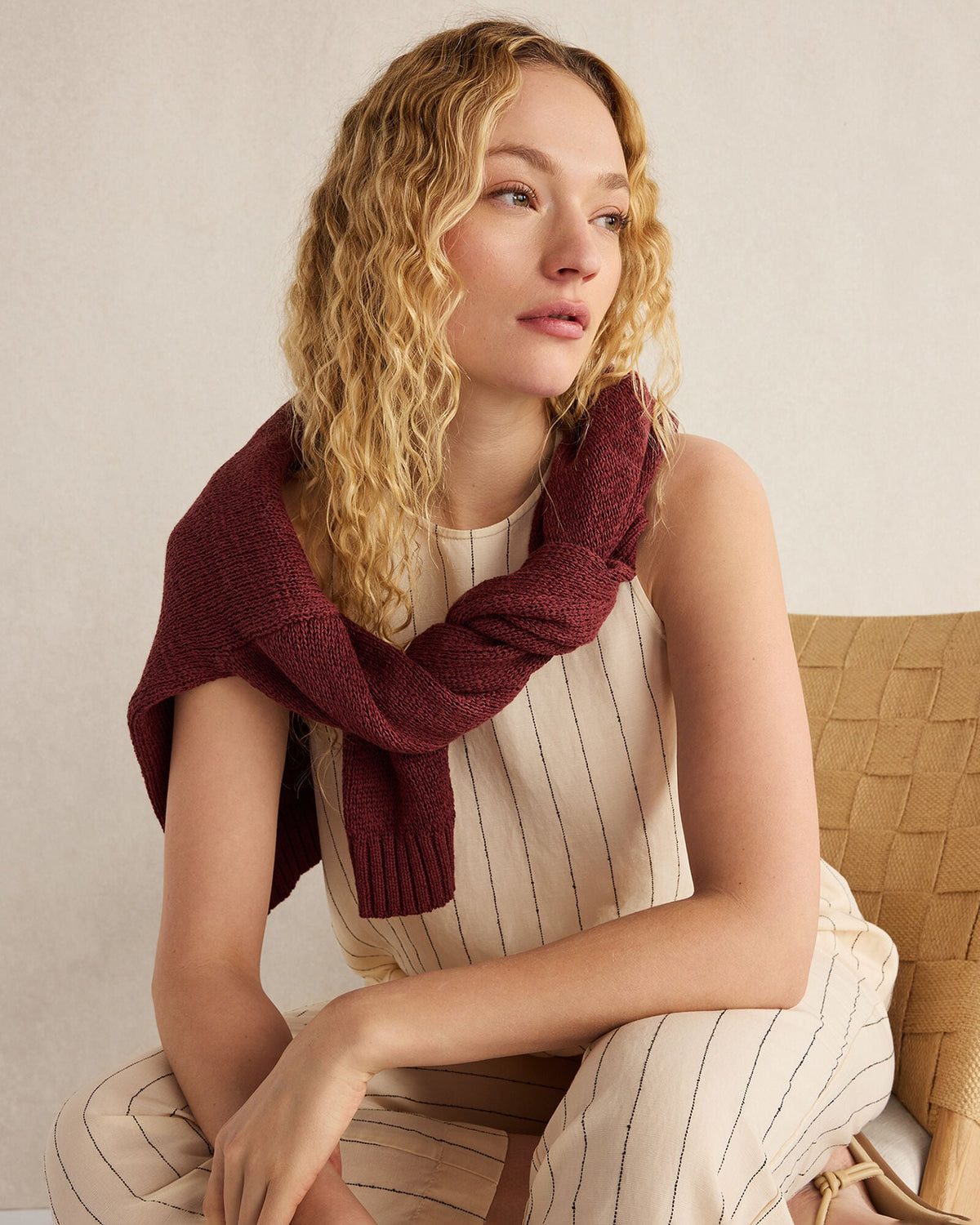LINEN BLEND DOBBY STRIPE TOP