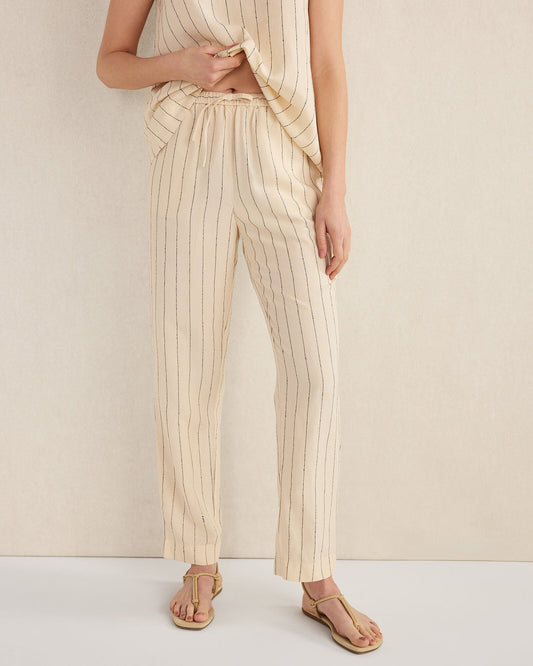 LINEN BLEND DOBBY STRIPE PANTS