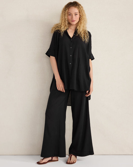 ORGANIC COTTON CRINKLE GAUZE BUTTON DOWN