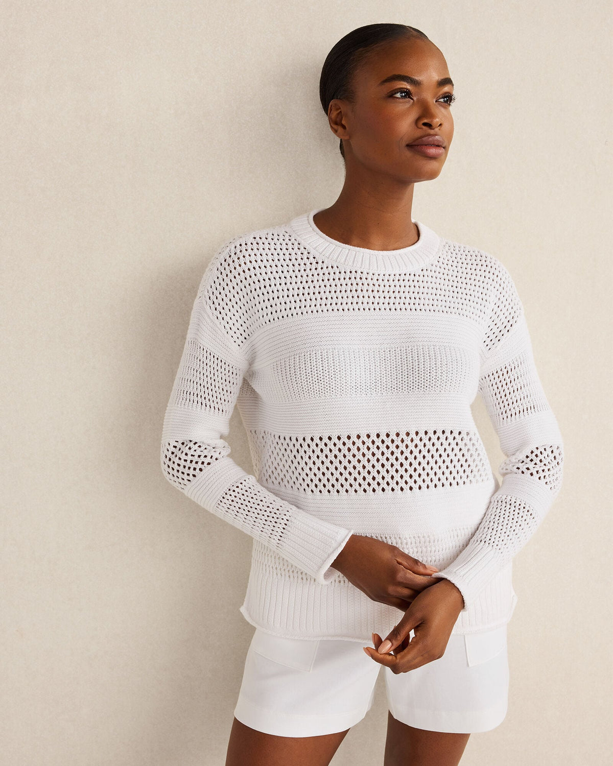 ORGANIC COTTON OPEN STITCH CREWNECK SWEATER