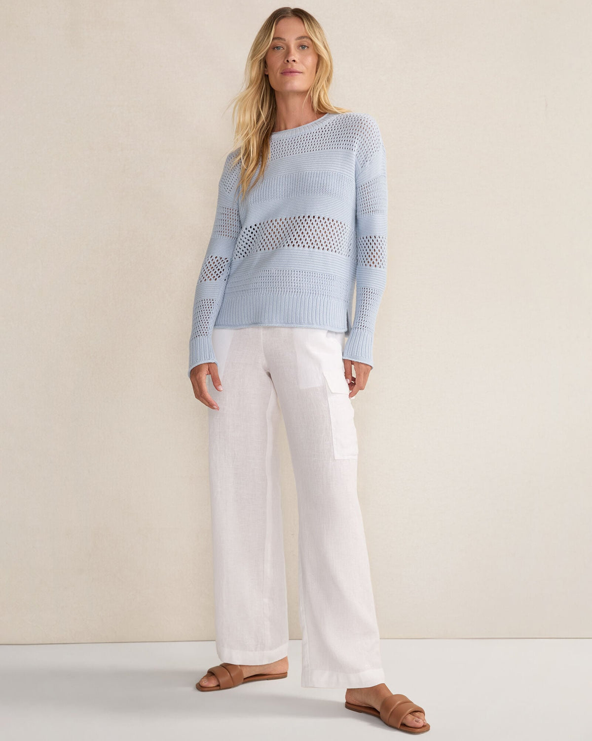 ORGANIC COTTON OPEN STITCH CREWNECK SWEATER