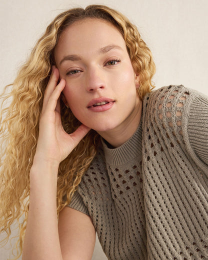 ORGANIC COTTON OPEN STITCH SHORT SLEEVE SWEATER