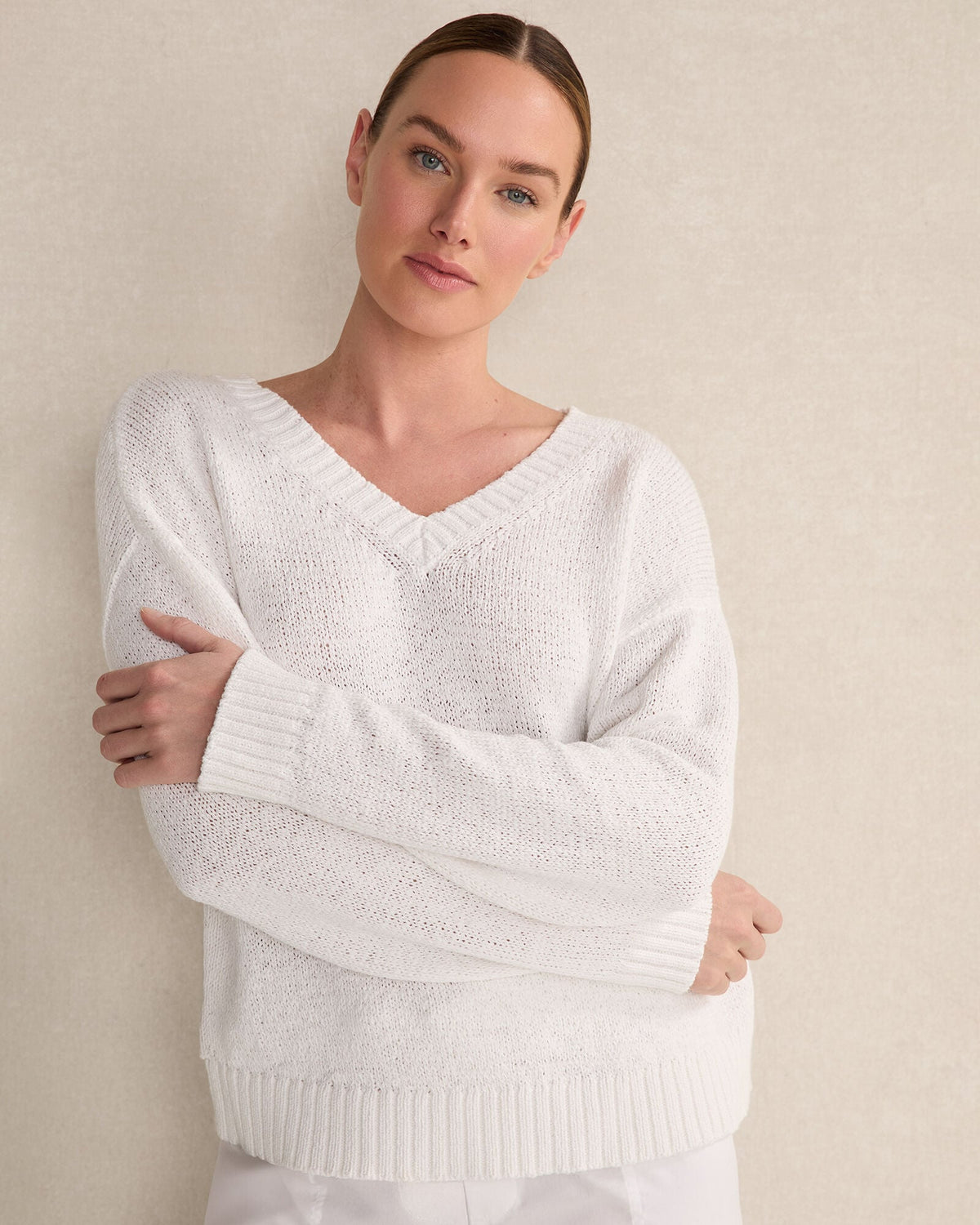 ORGANIC COTTON FLAT TAPE V-NECK SWEATER