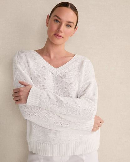 ORGANIC COTTON FLAT TAPE V-NECK SWEATER