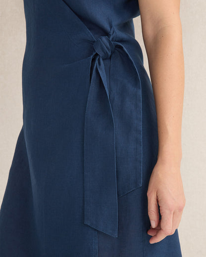 LINEN SHORT SLEEVE WRAP DRESS