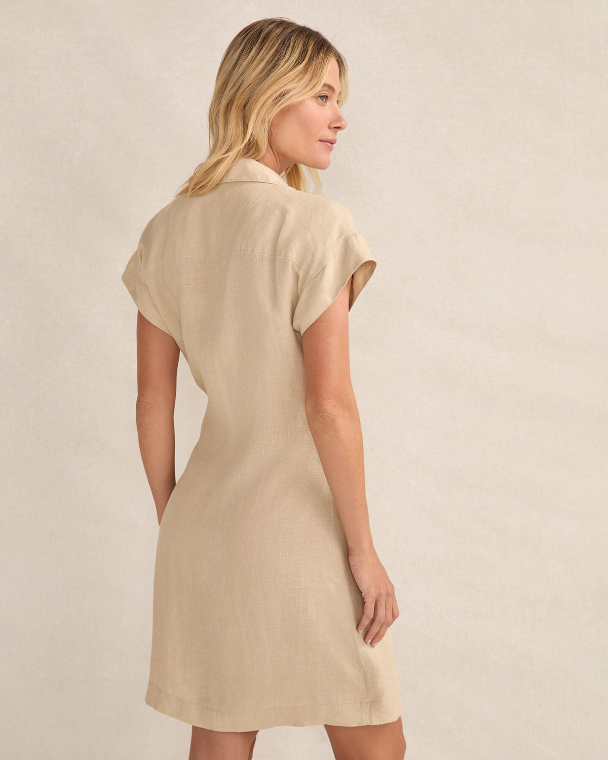 LINEN SHORT SLEEVE WRAP DRESS