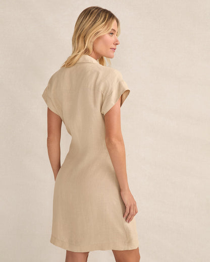 LINEN SHORT SLEEVE WRAP DRESS
