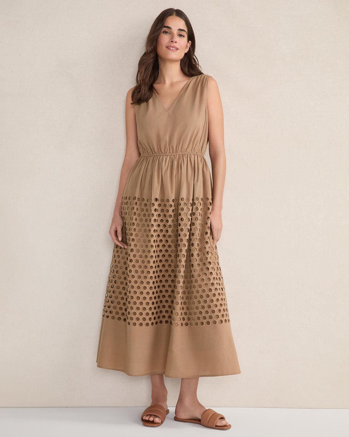 ORGANIC COTTON HONEYCOMB EYELET MIDI DRESS