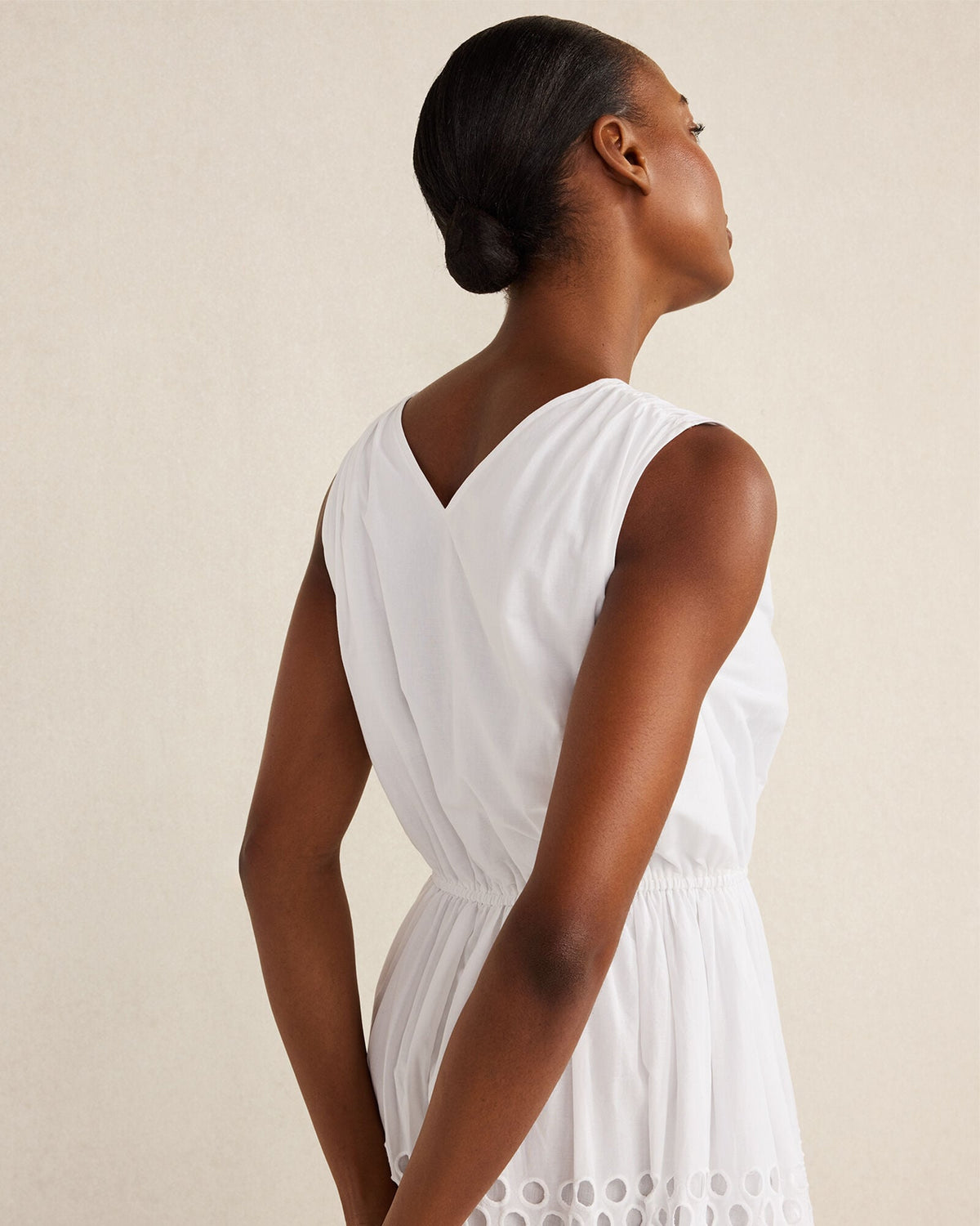 ORGANIC COTTON HONEYCOMB EYELET MIDI DRESS