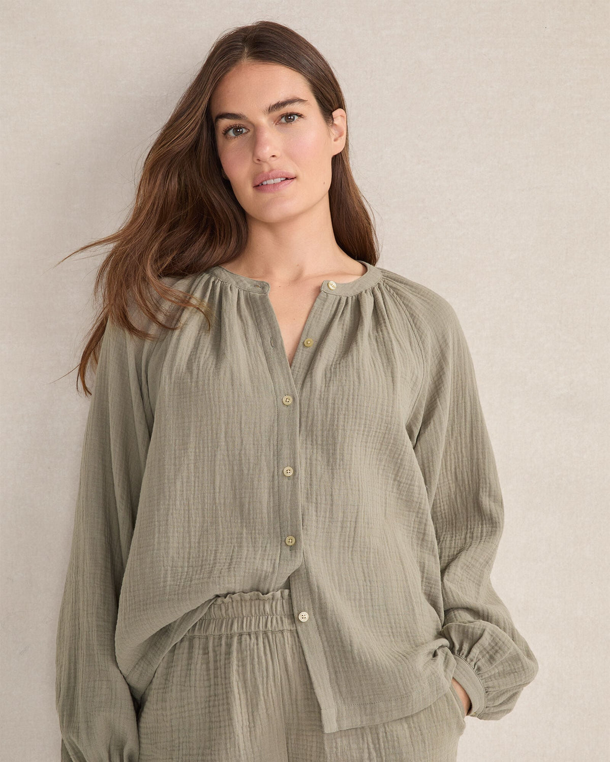 ORGANIC COTTON GAUZE LONG SLEEVE TOP