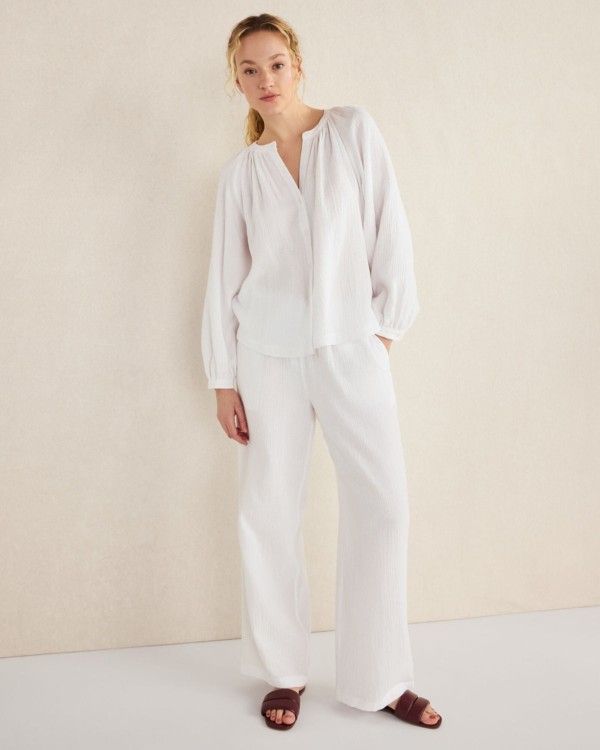 ORGANIC COTTON GAUZE LONG SLEEVE TOP