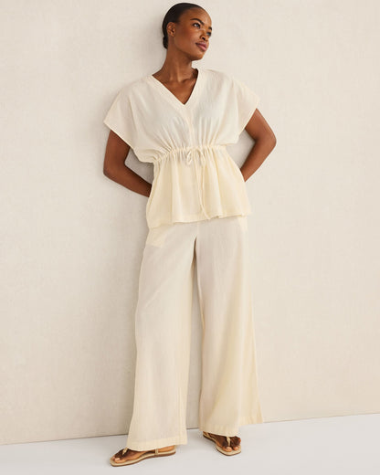 ORGANIC COTTON CRINKLE GAUZE FLUTTER SLEEVE TOP