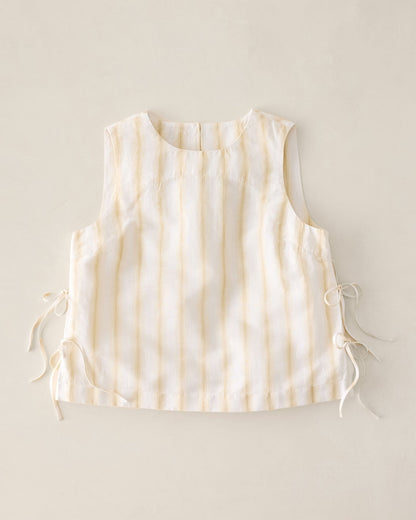 ORGANIC COTTON LINEN STRIPE SIDE TIE TANK