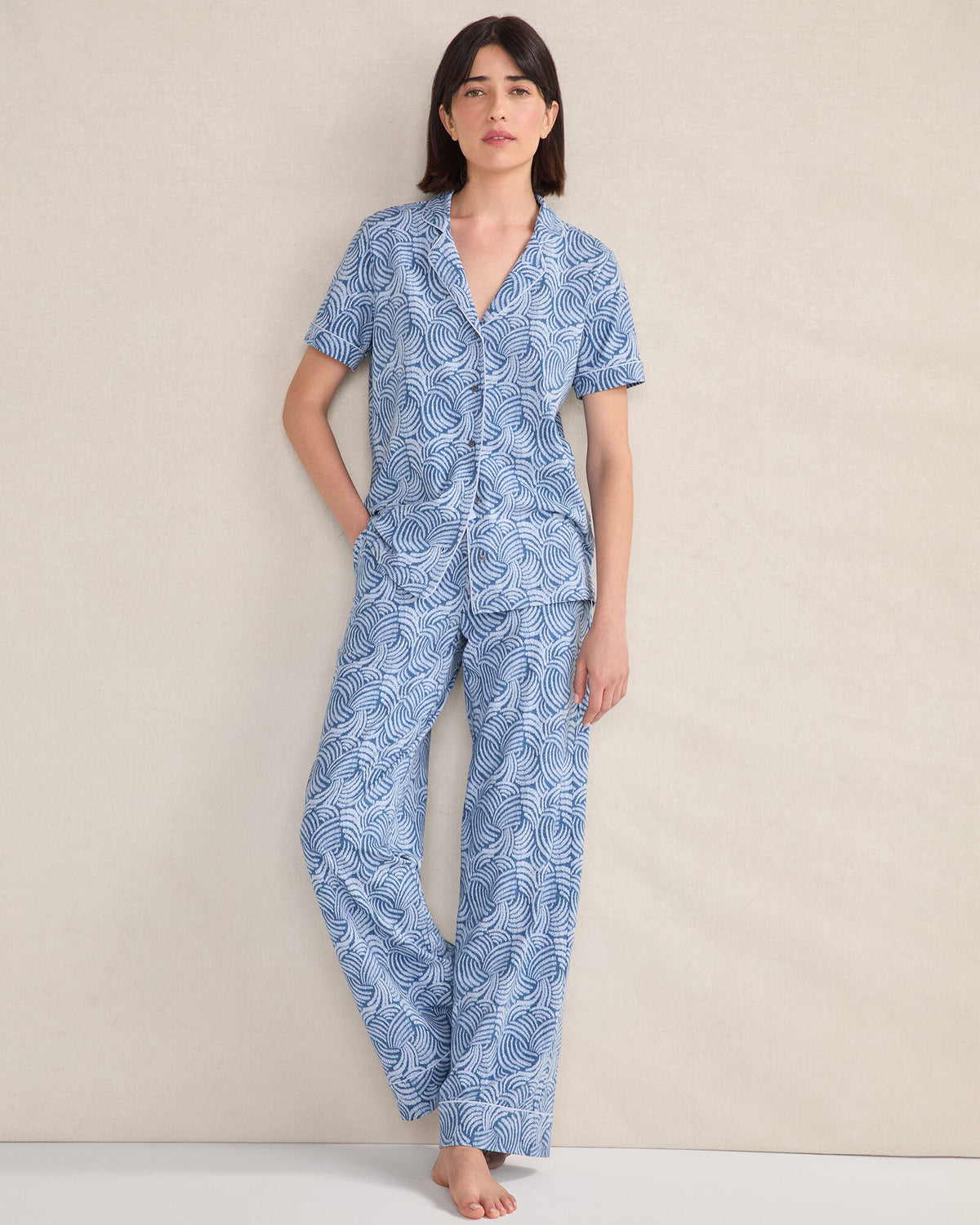 ORGANIC COTTON JERSEY ABSTRACT WAVE SLEEP SET