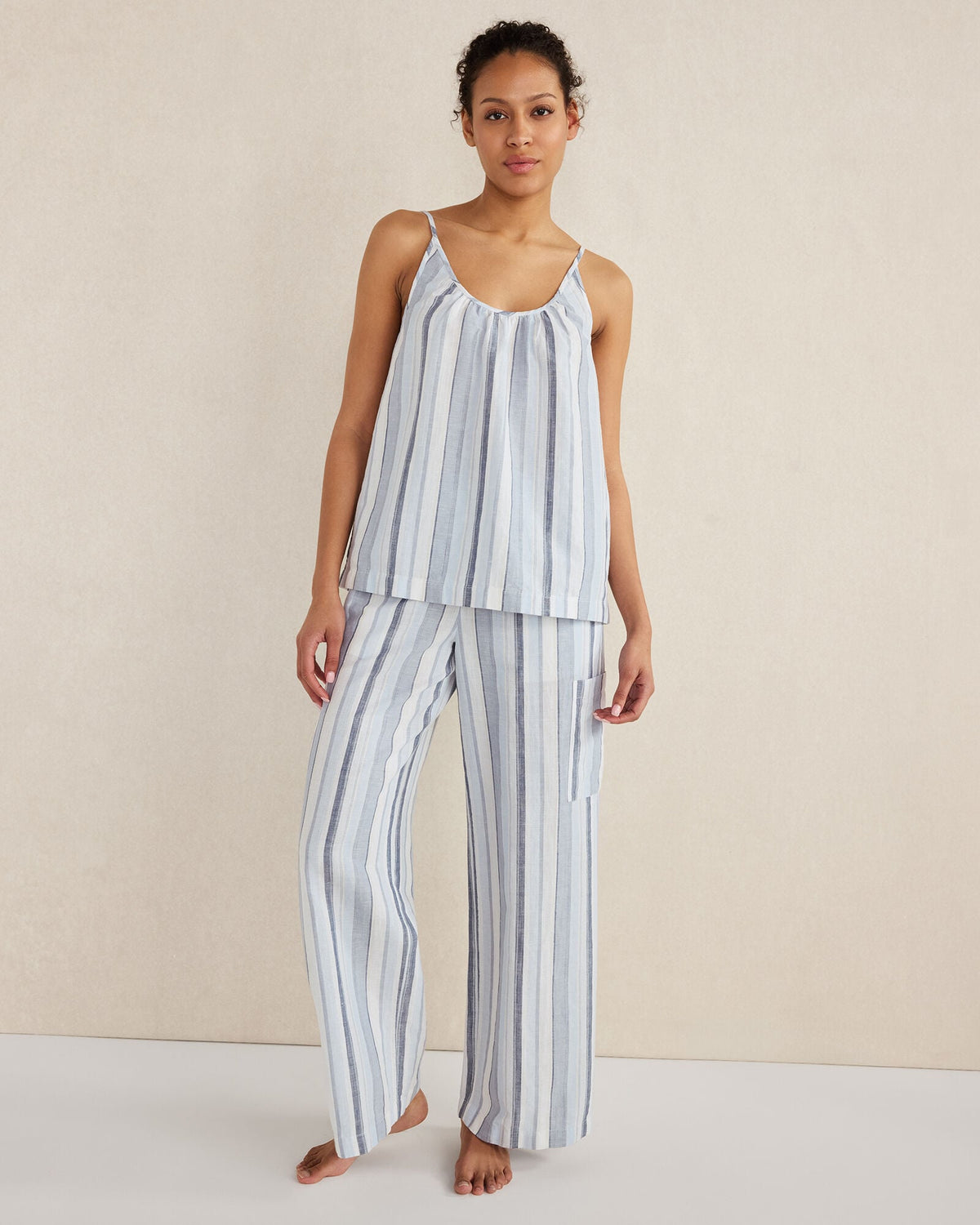 ORGANIC COTTON LINEN COASTAL STRIPE CARGO SLEEP PANTS