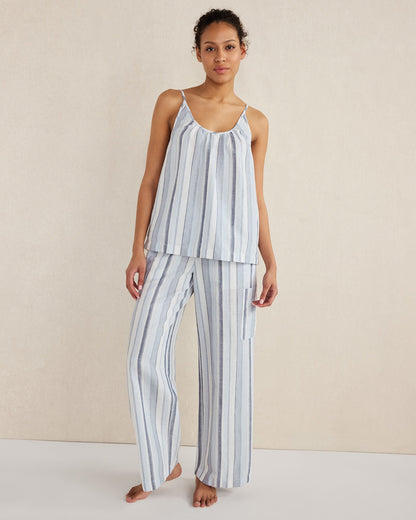 ORGANIC COTTON LINEN COASTAL STRIPE CARGO SLEEP PANTS