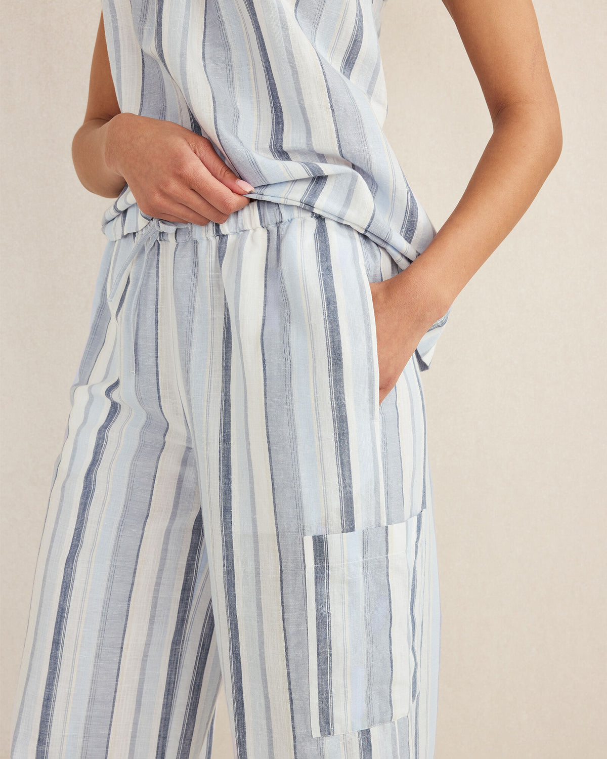 ORGANIC COTTON LINEN COASTAL STRIPE CARGO SLEEP PANTS