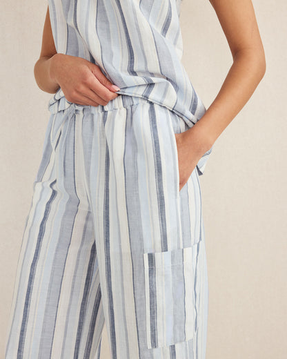ORGANIC COTTON LINEN COASTAL STRIPE CARGO SLEEP PANTS