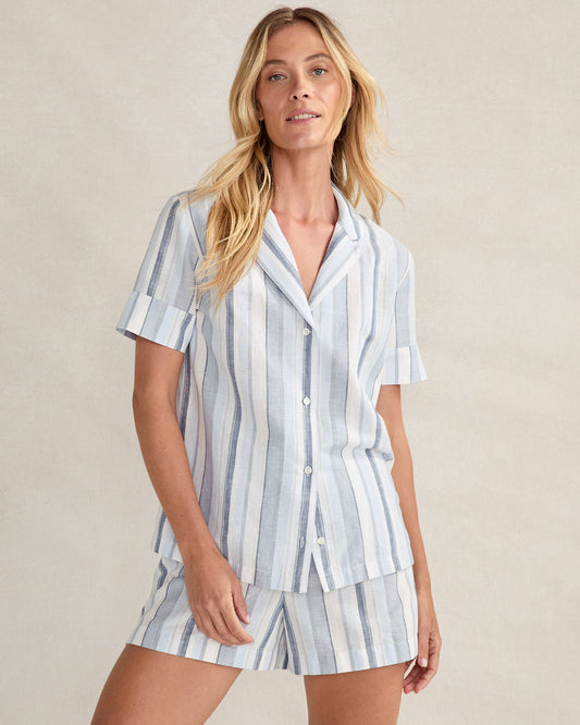 ORGANIC COTTON LINEN COASTAL STRIPE SLEEP SET