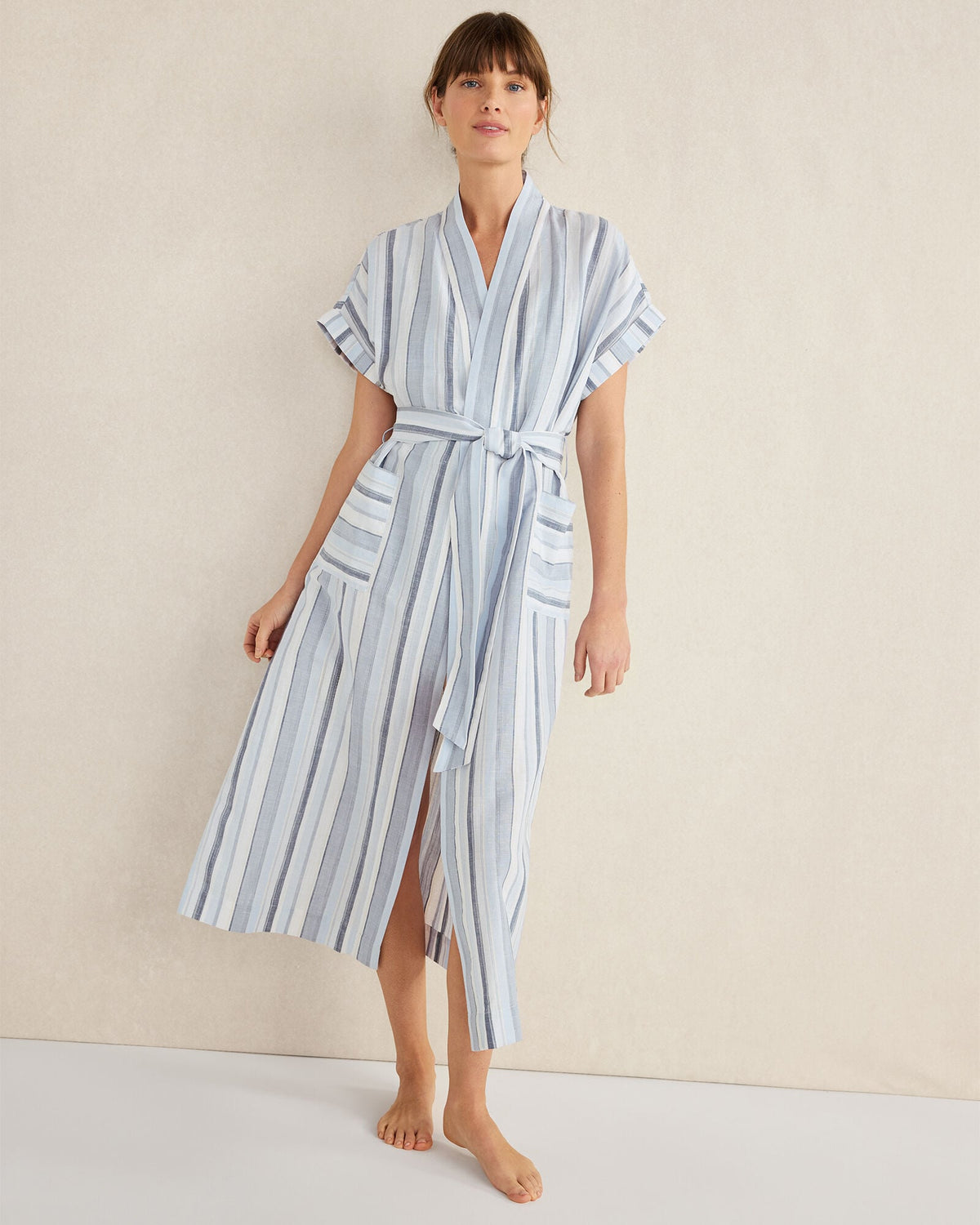 ORGANIC COTTON LINEN COASTAL STRIPE ROBE