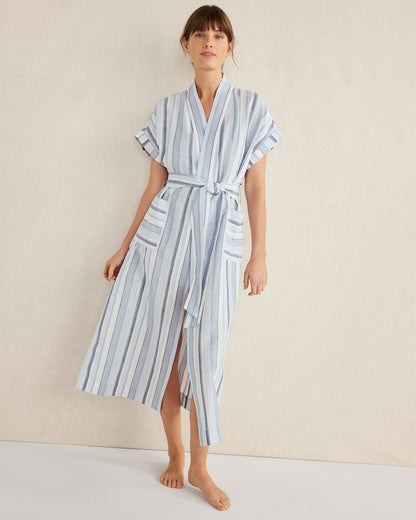 ORGANIC COTTON LINEN COASTAL STRIPE ROBE