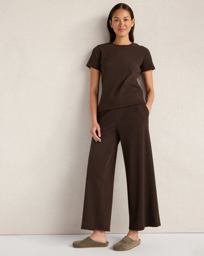 ORGANIC COTTON RIB KNIT WIDE LEG PANTS