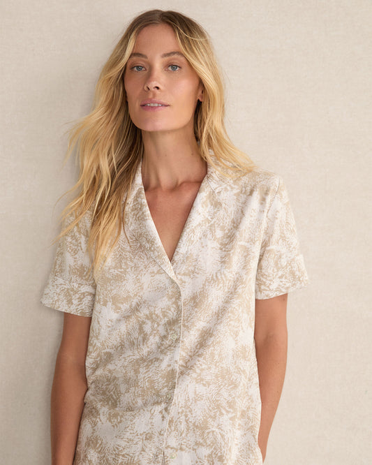 ORGANIC COTTON LINEN SERENE BOTANICALS SHORT SLEEVE SLEEP TOP