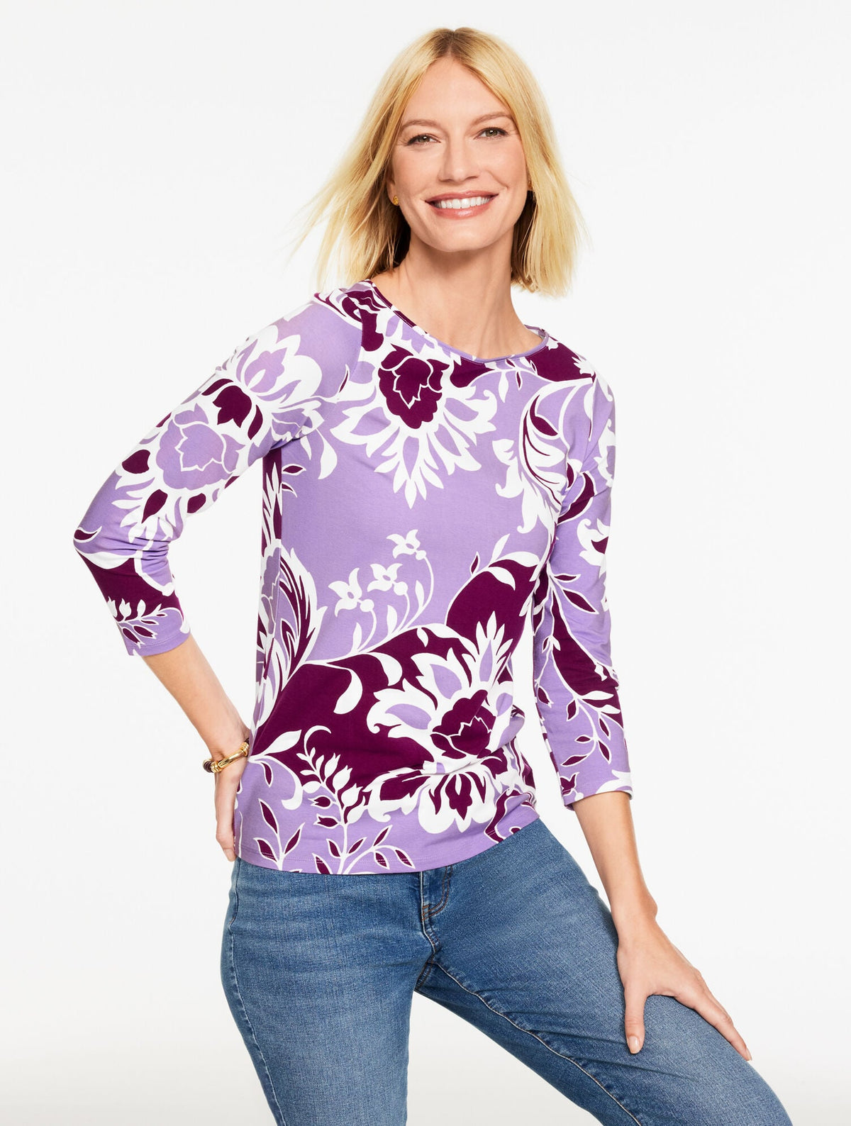 BATEAU NECK TEE - LUXE DAMASK