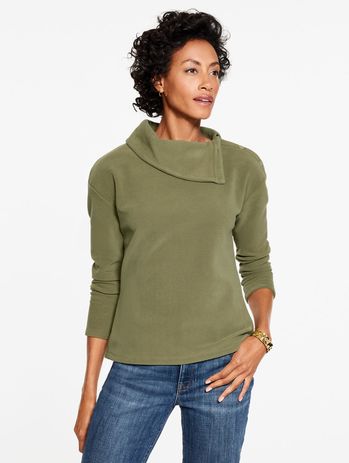 MICROFLEECE BUTTON SHOULDER PULLOVER