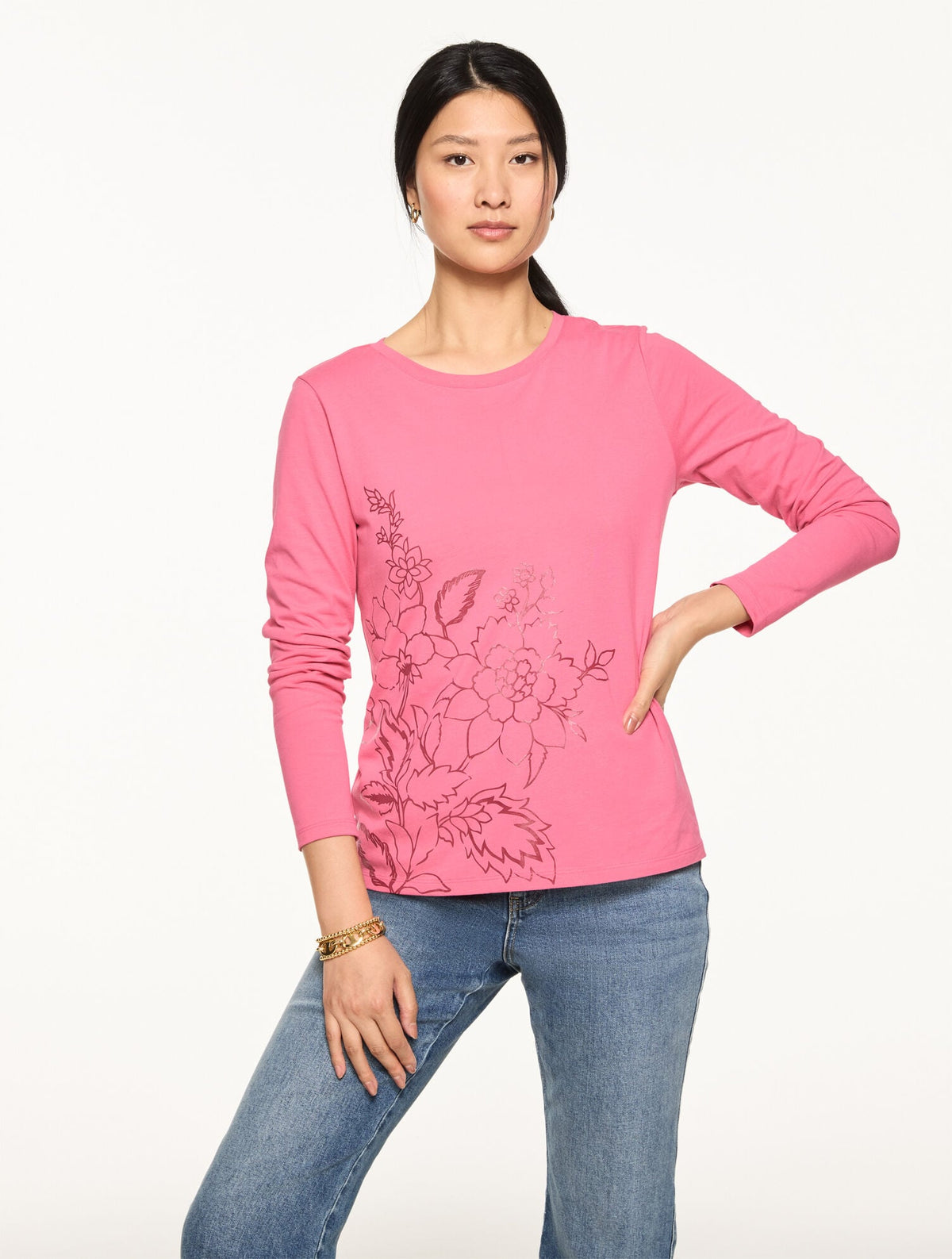 LONG SLEEVE CREWNECK TEE - FOIL FLORAL