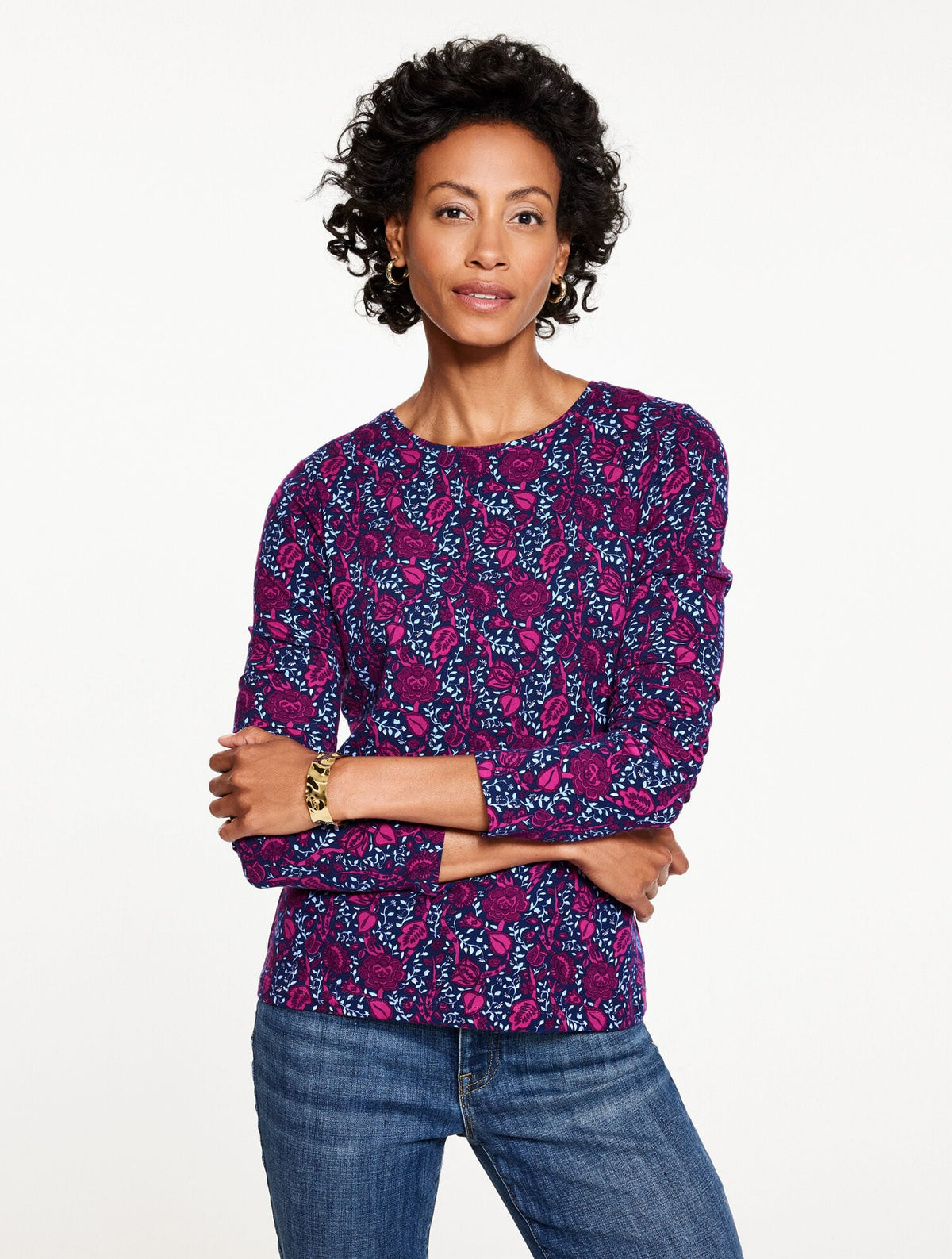 LONG SLEEVE CREWNECK TEE - LEAFY FLORAL