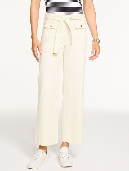 WIDE ANKLE BELTED TWILL PANTS