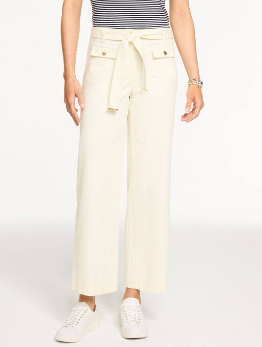 WIDE ANKLE BELTED TWILL PANTS