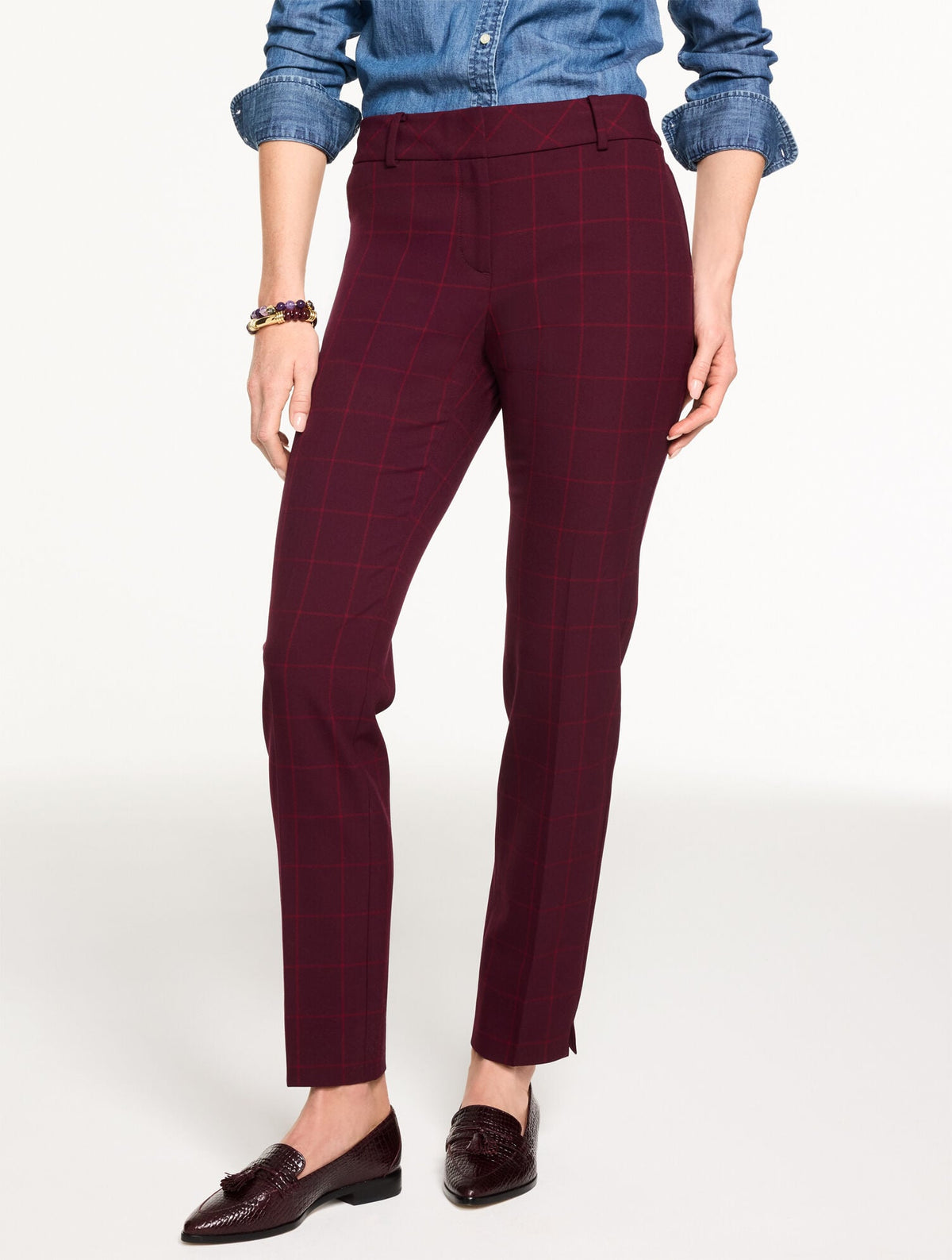 TALBOTS HAMPSHIRE STRAIGHT ANKLE PANTS - AUTUMN WINDOWPANE