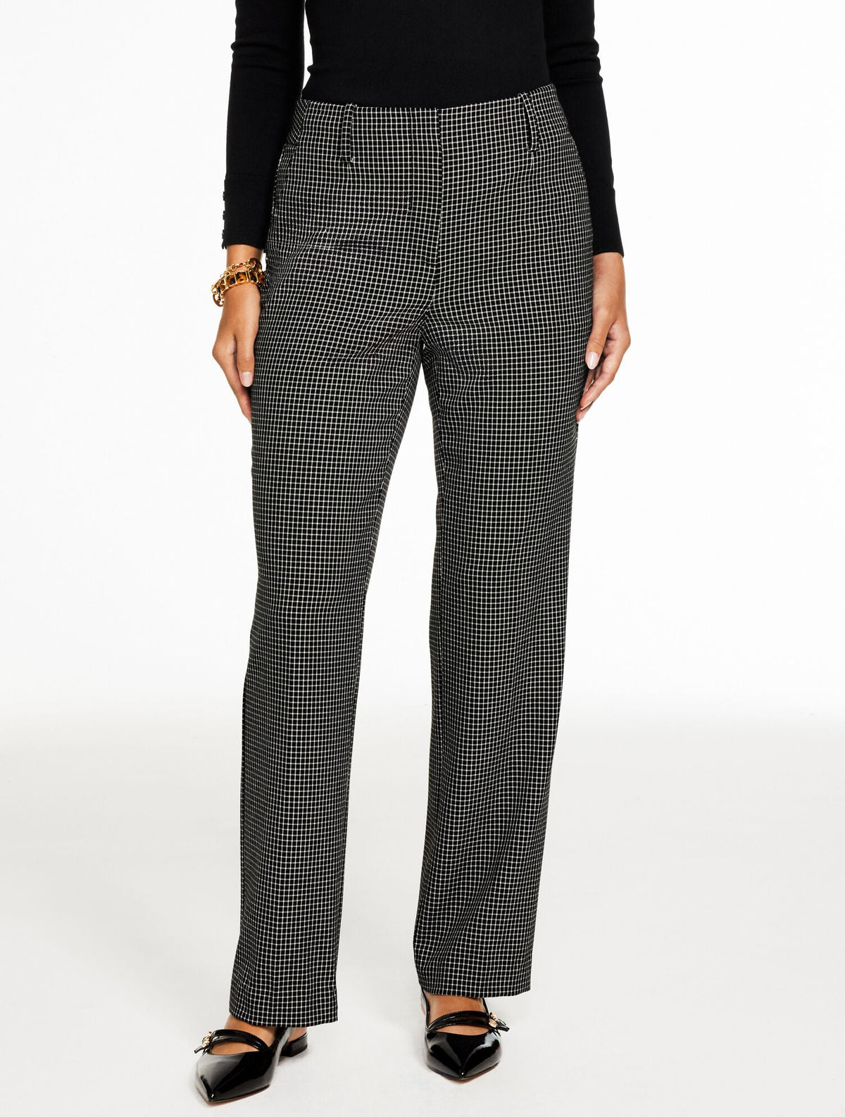 TALBOTS SOUTHAMPTON TAILORED STRETCH STRAIGHT LEG PANTS - CLASSIC WINDOWPANE