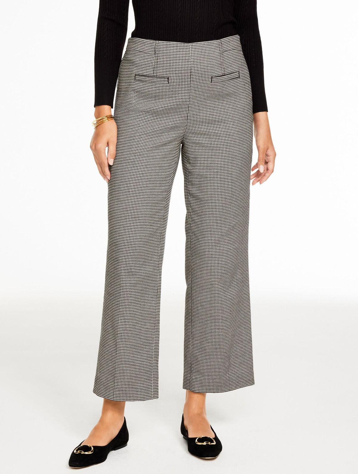 SLIM WIDE ANKLE PANTS - HARVEST HOUNDSTOOTH