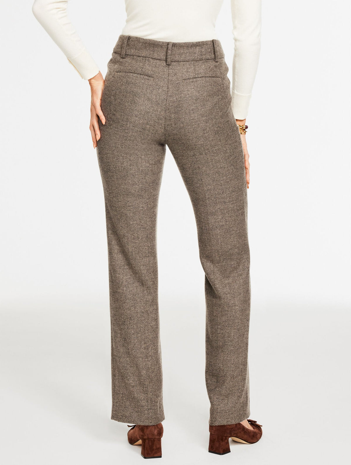 TALBOTS SOUTHAMPTON WOOL STRAIGHT LEG PANTS - HERRINGBONE