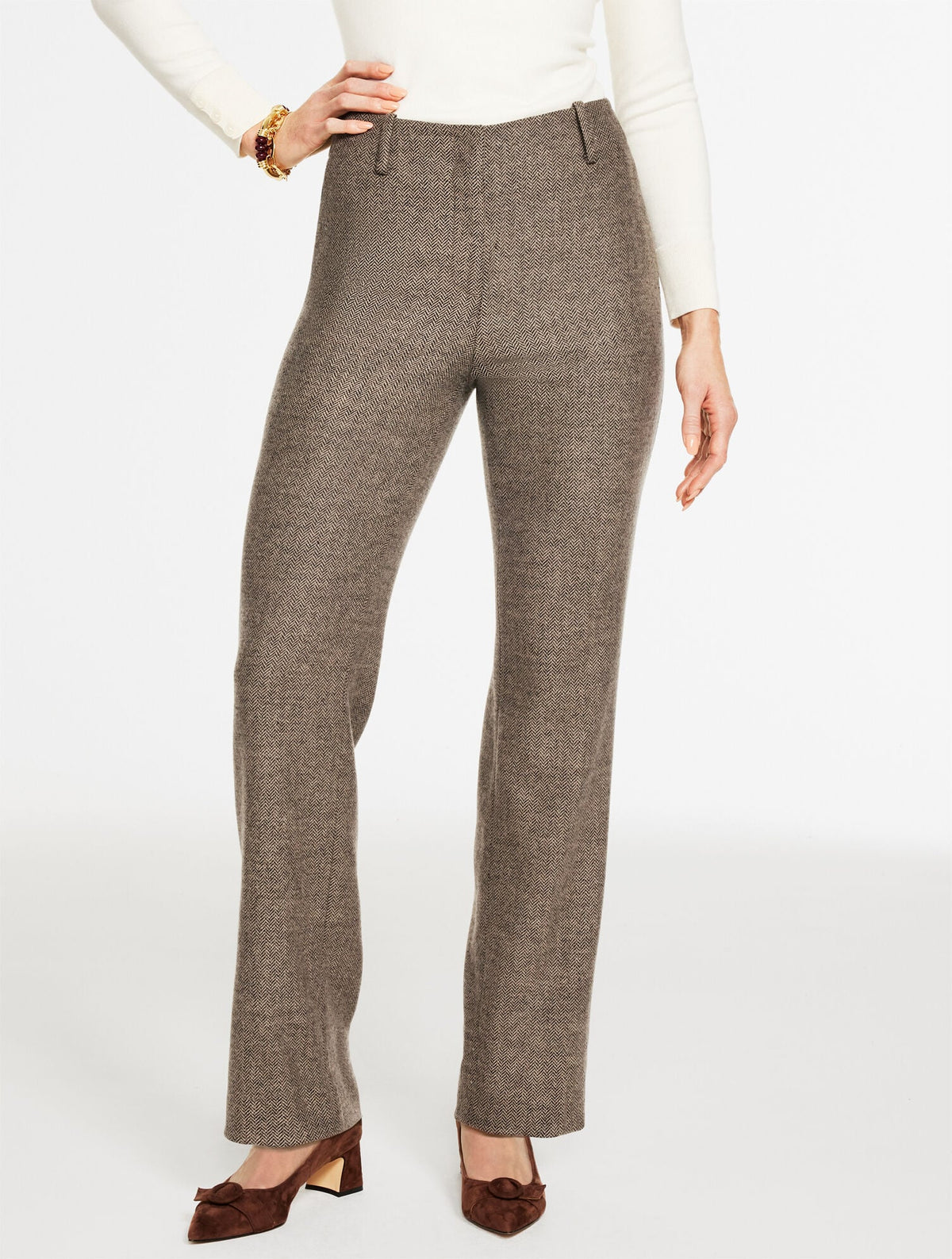 TALBOTS SOUTHAMPTON WOOL STRAIGHT LEG PANTS - HERRINGBONE