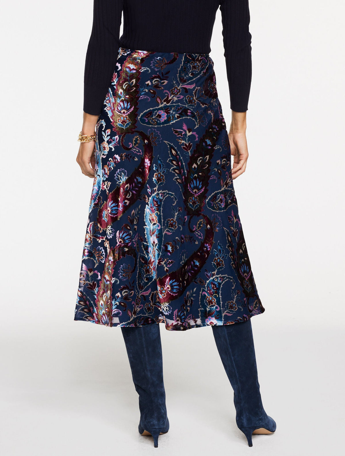 BURNOUT VELVET SKIRT - FLORAL PAISLEY