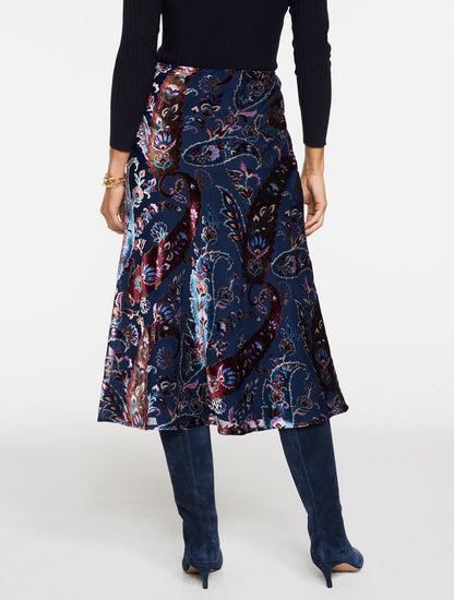 BURNOUT VELVET SKIRT - FLORAL PAISLEY