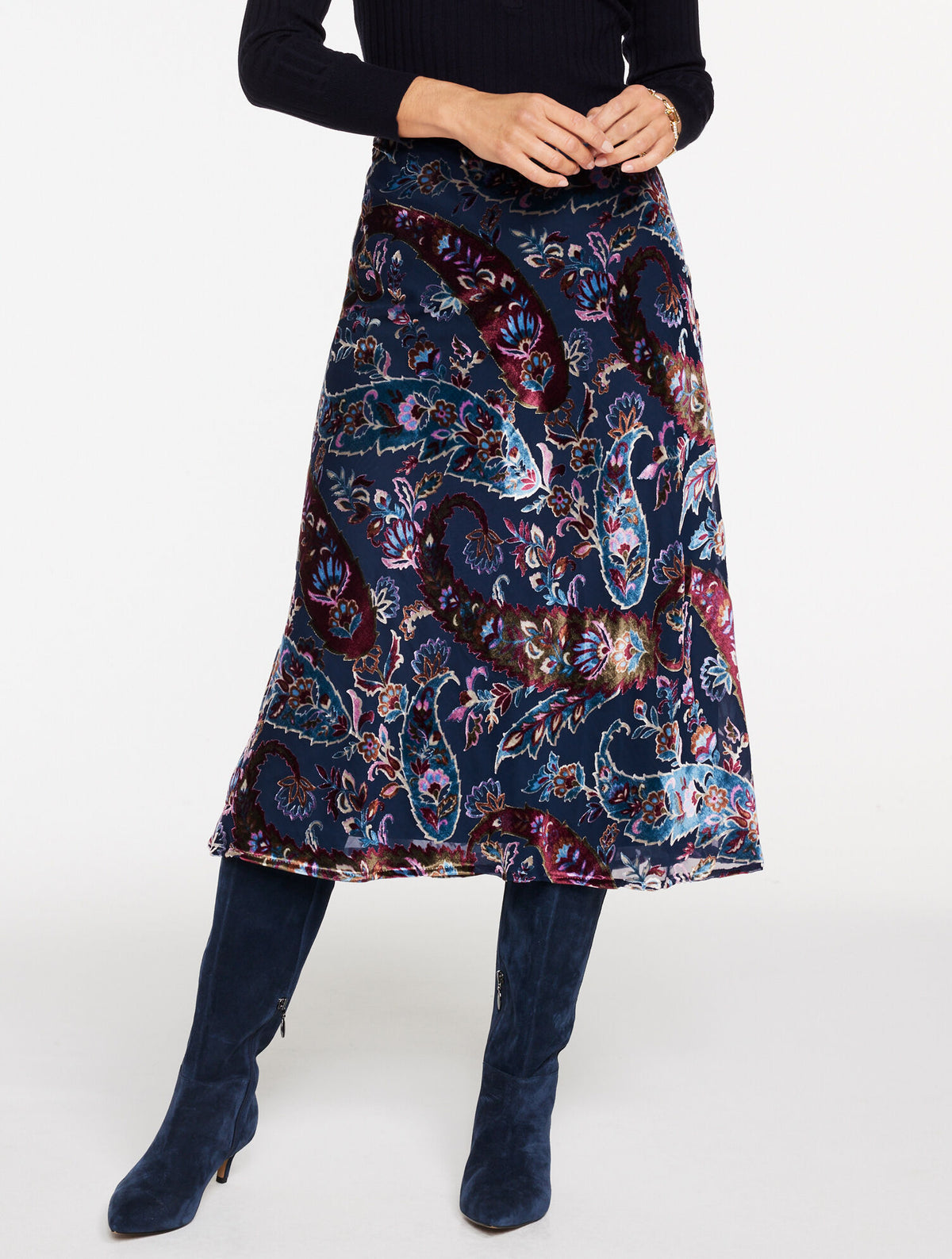 BURNOUT VELVET SKIRT - FLORAL PAISLEY