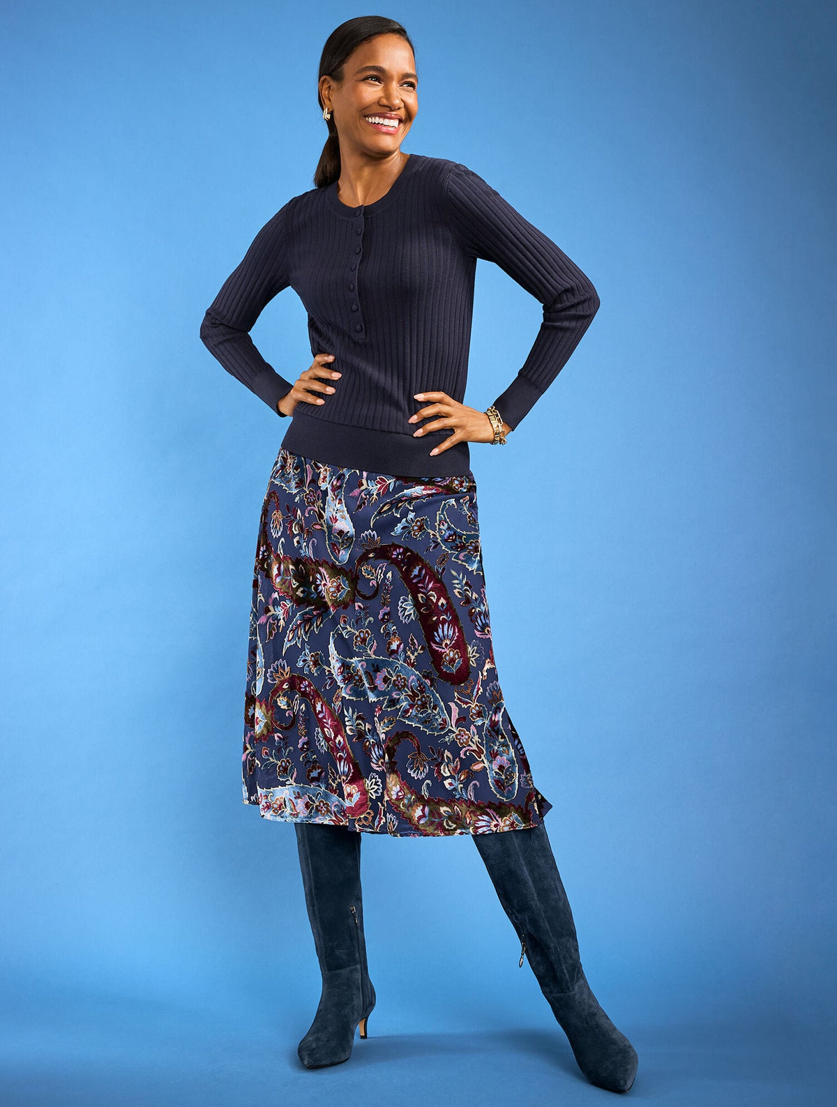 BURNOUT VELVET SKIRT - FLORAL PAISLEY