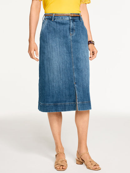 DENIM A-LINE MIDI SKIRT - CARDIFF WASH