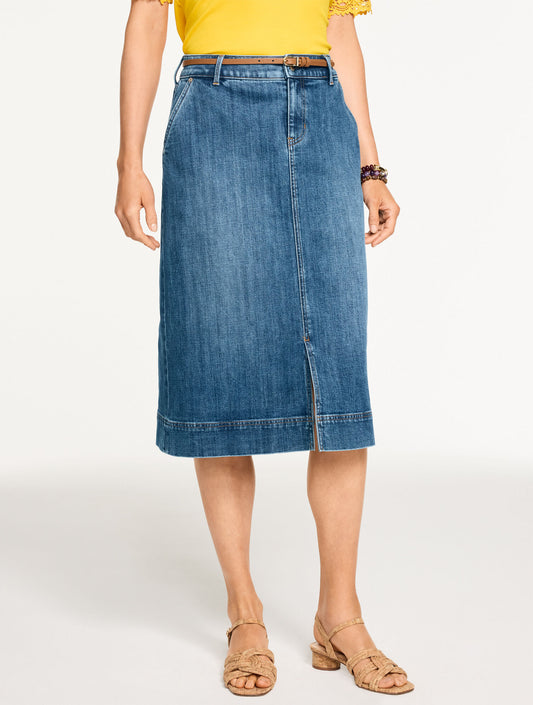 DENIM A-LINE MIDI SKIRT - CARDIFF WASH